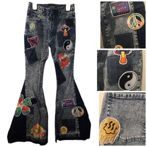 Dolls Kill Boho Lift Your Spirits Patchwork flare jeans